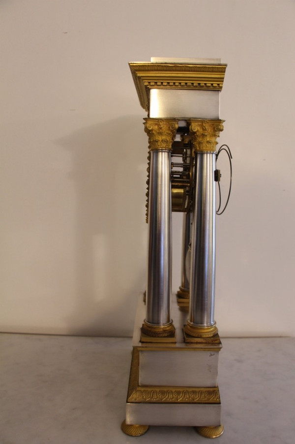 Empire Period Clock In Sterling Silver And Gilt Bronze