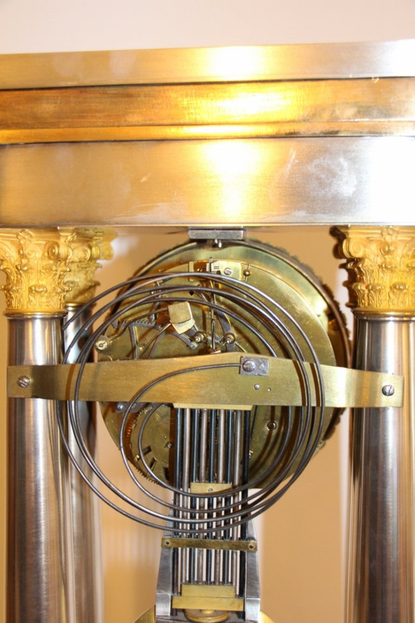 Empire Period Clock In Sterling Silver And Gilt Bronze