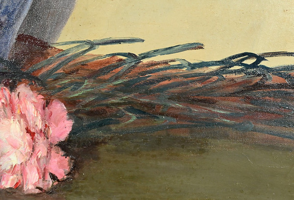 Grande olio su tela "Bouquet de Pivoines" di P. Dolzan - 1930