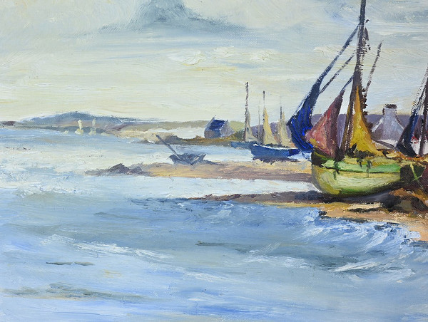 Peinture Marine « Littoral Breton » signée Marijane le Goaster – 1985