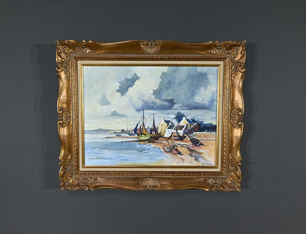 Peinture Marine « Littoral Breton » signée Marijane le Goaster – 1985