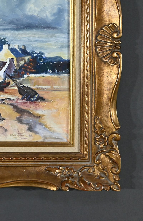 Peinture Marine « Littoral Breton » signée Marijane le Goaster – 1985