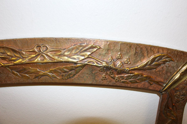 Art Nouveau Period Frame In Repoussé Copper Signed De Guillaumont