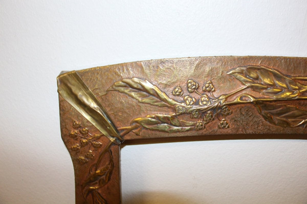Art Nouveau Period Frame In Repoussé Copper Signed De Guillaumont