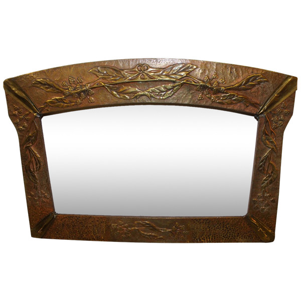 Art Nouveau Period Frame In Repoussé Copper Signed De Guillaumont