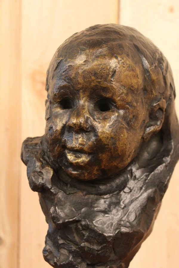 Victor Prouvé: Child's Head in Bronze, Old Jean Prouvé Collection, published in 8 copies