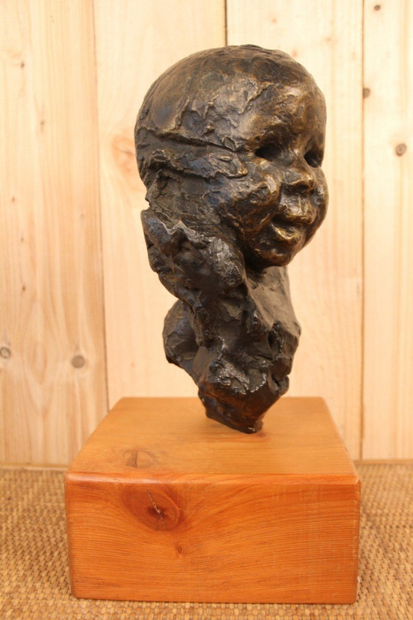 Victor Prouvé: Child's Head in Bronze, Old Jean Prouvé Collection, published in 8 copies