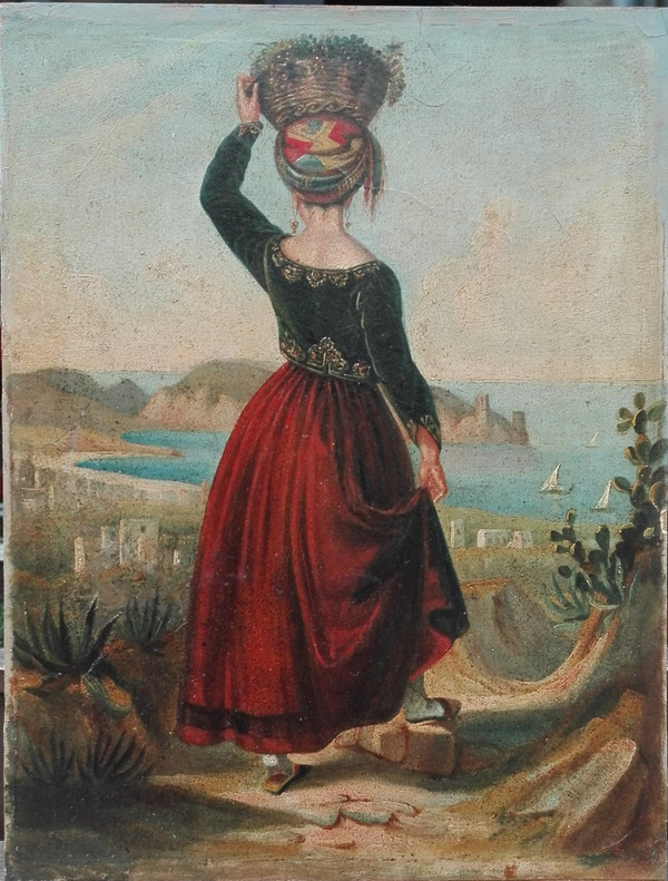 Femme Chypriote  XIXe siècle huile sur papier vue du site Kyriana