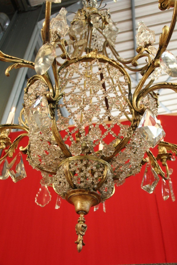 Large 19th Century Bronze and Crystal Chandelier with 10 Lights, 140 cm High