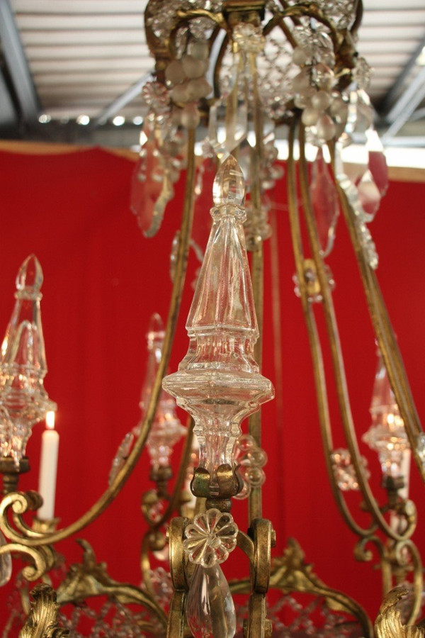 Large 19th Century Bronze and Crystal Chandelier with 10 Lights, 140 cm High