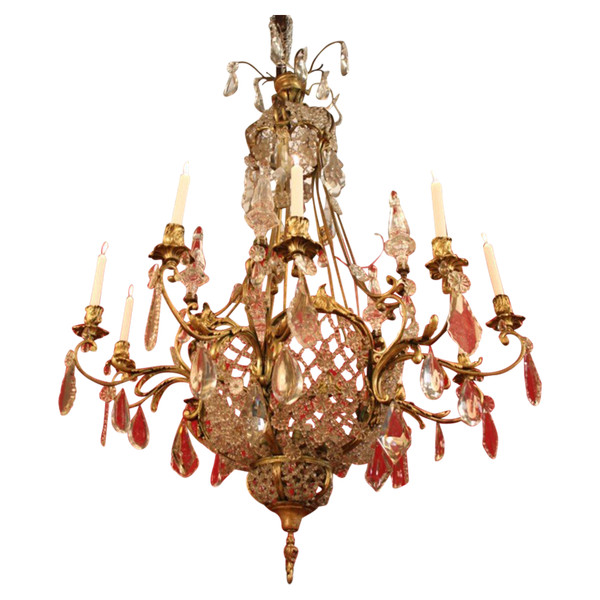 Large 19th Century Bronze and Crystal Chandelier with 10 Lights, 140 cm High