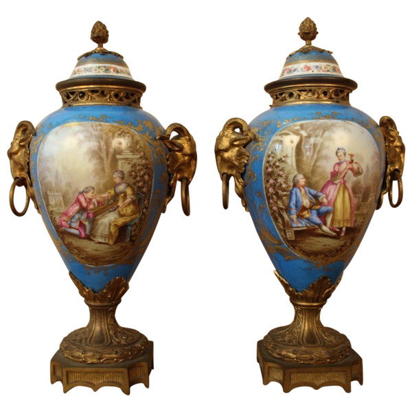 Pair of 19th Century Sèvres Porcelain and Gilt Bronze Vases