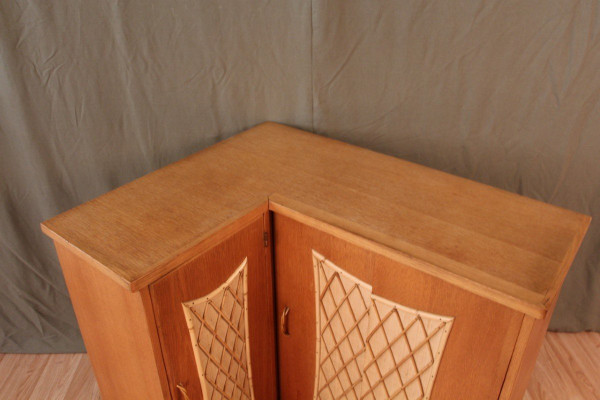 Wood and Rattan Corner Cabinet Year 60