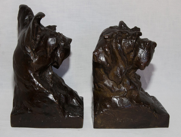 Pair Of Maximilien-Louis Fiot Dog Busts (1886-1953)