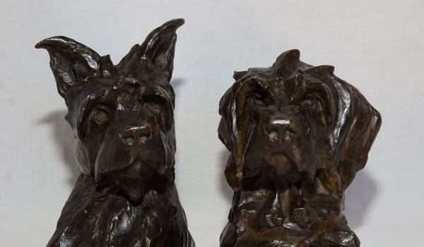 Pair Of Maximilien-Louis Fiot Dog Busts (1886-1953)