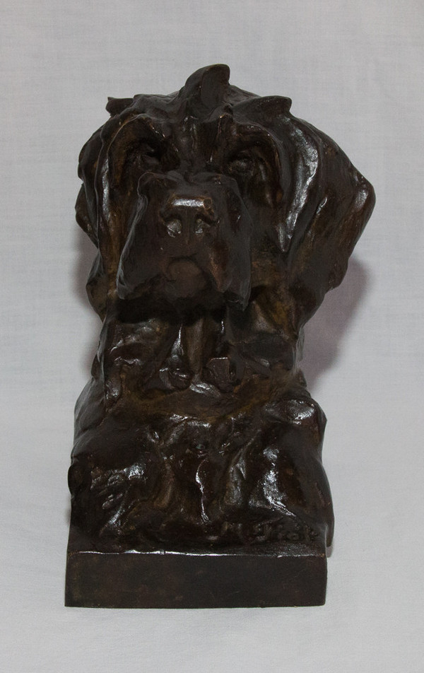 Pair Of Maximilien-Louis Fiot Dog Busts (1886-1953)