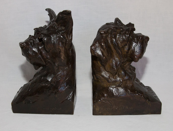 Pair Of Maximilien-Louis Fiot Dog Busts (1886-1953)