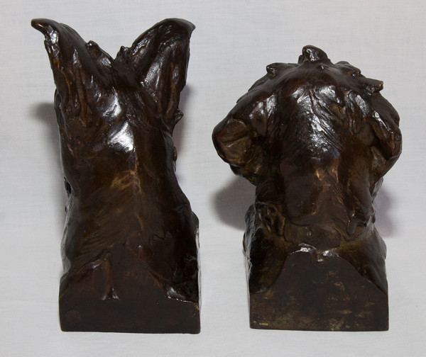 Pair Of Maximilien-Louis Fiot Dog Busts (1886-1953)