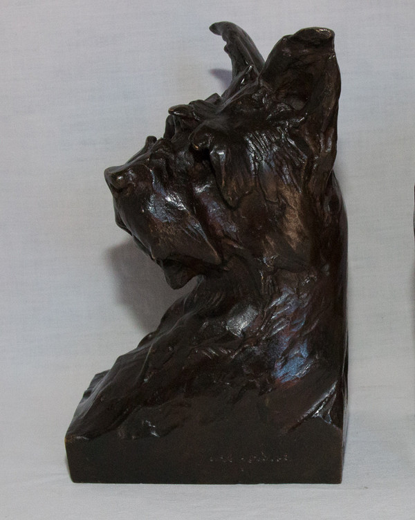 Pair Of Maximilien-Louis Fiot Dog Busts (1886-1953)