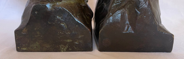 Pair Of Maximilien-Louis Fiot Dog Busts (1886-1953)