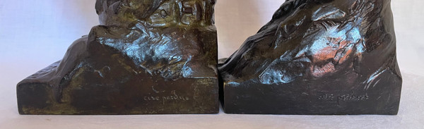 Pair Of Maximilien-Louis Fiot Dog Busts (1886-1953)