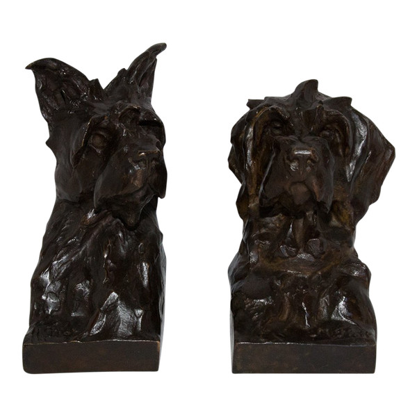 Pair Of Maximilien-Louis Fiot Dog Busts (1886-1953)