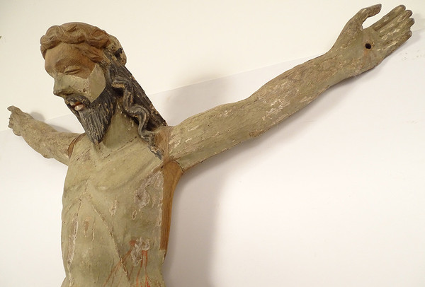 Large Statue of Christ Crucifix Cross Polychrome Wood Carved 94cm 17th century