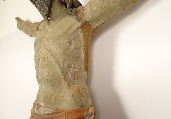 Large Statue of Christ Crucifix Cross Polychrome Wood Carved 94cm 17th century