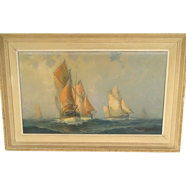 HST Tableau Marine Robert Laroche Départ Thoniers Concarneau Bretagne XXè