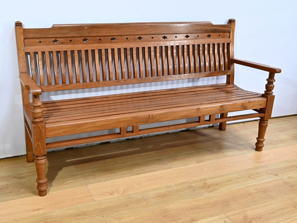 Banc Ancien Colonial de Varangue en Teck – Milieu XXe
