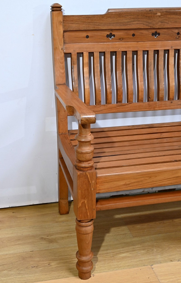 Banc Ancien Colonial de Varangue en Teck – Milieu XXe