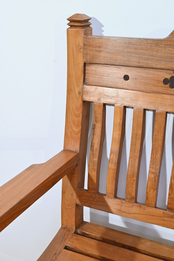 Banc Ancien Colonial de Varangue en Teck – Milieu XXe