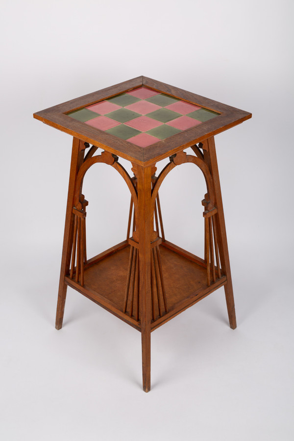 Art & Crafts tea table with pink and green ceramic top