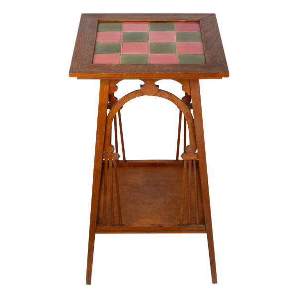 Art & Crafts tea table with pink and green ceramic top