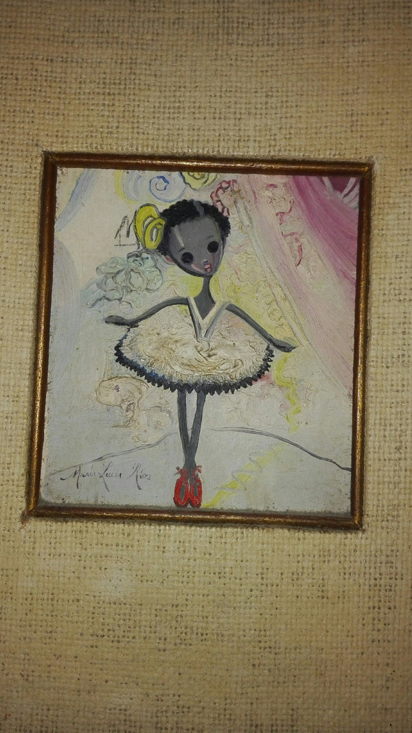 Art Cubain Maria Luisa RIOS petit tableau une petite fille 