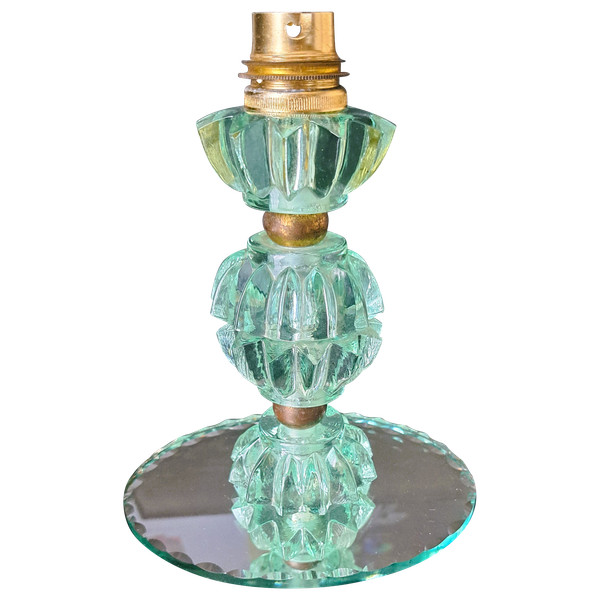 Bedside lamp in green crystal Attributed to Jacques Adnet for Bacarrat