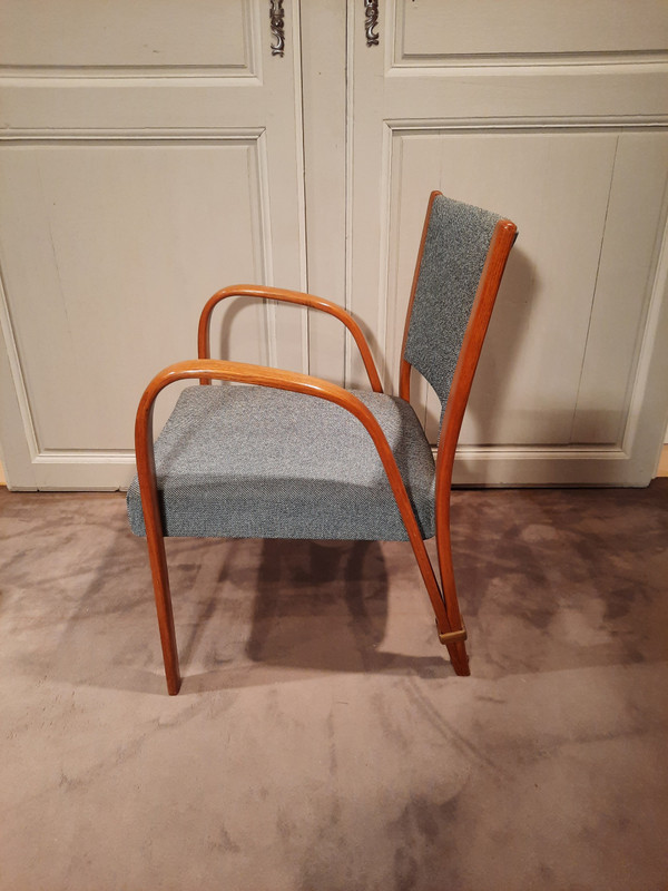 Vintage Bow Wood armchairs and chairs in ash, by Wilhem Von Bode Circa 1950.