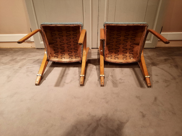 Vintage Bow Wood armchairs and chairs in ash, by Wilhem Von Bode Circa 1950.
