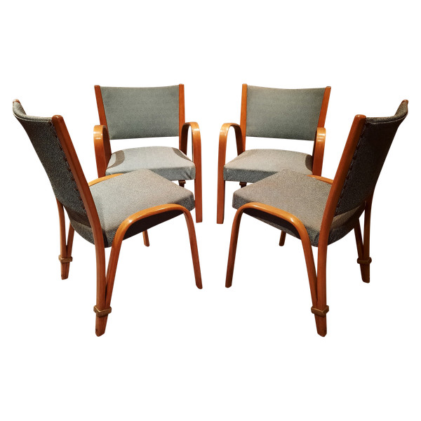 Vintage Bow Wood armchairs and chairs in ash, by Wilhem Von Bode Circa 1950.