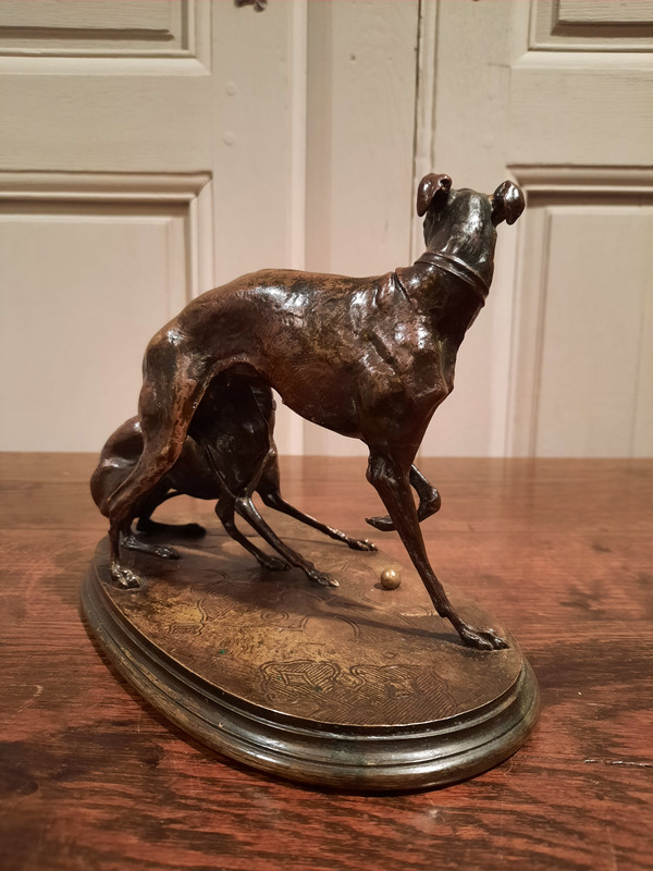 Bronze representing two greyhounds signed P.J. Mène.