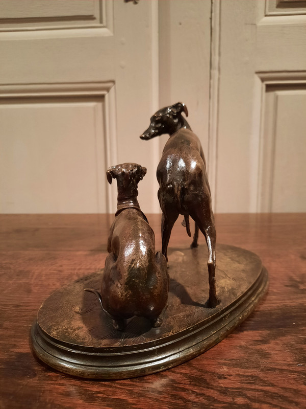 Bronze representing two greyhounds signed P.J. Mène.