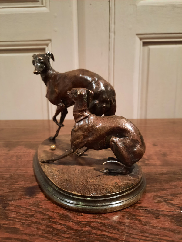 Bronze representing two greyhounds signed P.J. Mène.
