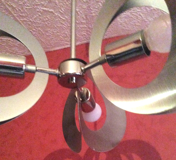 Lustre Suspension Vintage Moderniste inox Brossé métal chrome Design 1970