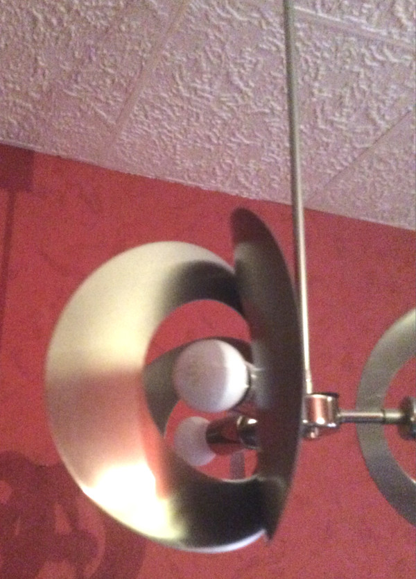 Lustre Suspension Vintage Moderniste inox Brossé métal chrome Design 1970