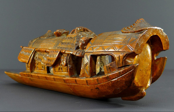China, 1930s, Bamboo Sculpture of a Jonque Carrying People.
