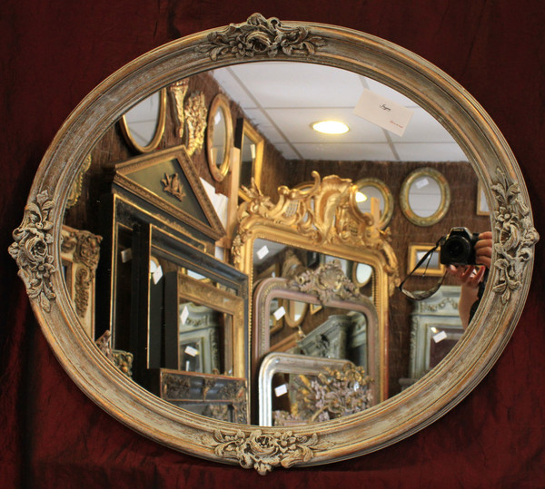 58 X 68 cm Oval Medallion Mirror, Patinated and Gilded
