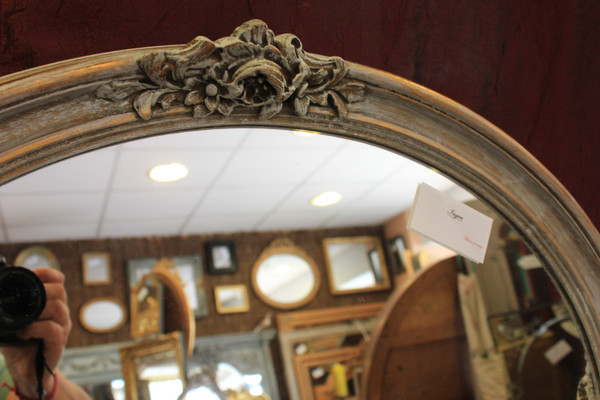 58 X 68 cm Oval Medallion Mirror, Patinated and Gilded
