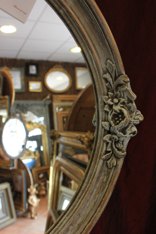 58 X 68 cm Oval Medallion Mirror, Patinated and Gilded
