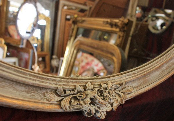 58 X 68 cm Oval Medallion Mirror, Patinated and Gilded