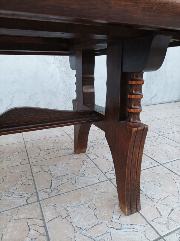 Table brutaliste style Art Déco en chêne dans le goût Gaston Poisson